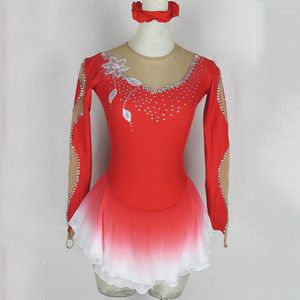 Desgaste de la etapa Vestido de patinaje artístico personalizado Traje Falda de hielo Gimnasia Color rojo Chica adulta Espectáculo Ropa de competencia