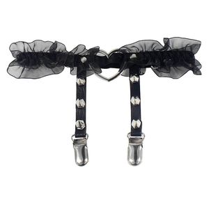 Stadiumkleding Dansaccessoires Rock Sexy leer Kant hart Kousenband dij hoge harnas meisjes elastische beenketting meisje spike klinknagel metalen punk goth gothic sieraden