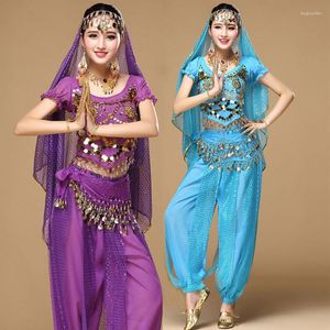 Stage Wear Dance Costume Set Sari Bollywood Belly Performance Chiffon Top Ceinture Pantalon