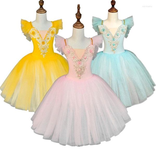 Vêtements de scène robe de danse Ballet maille chérie cou Tulle jupe Performance enfants robes Costumes Tutu ballerine