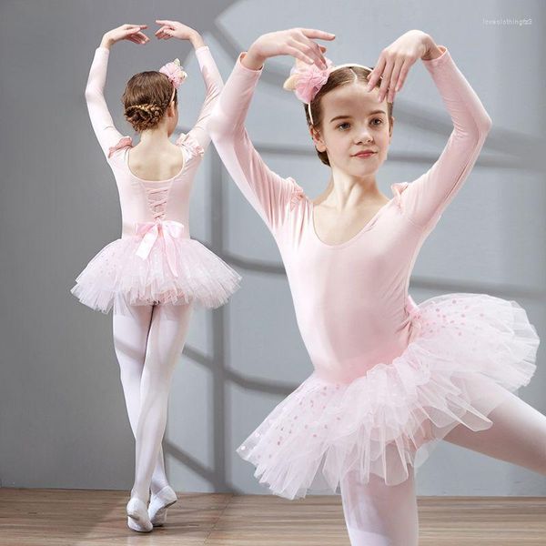 Vestido de baile para niñas, ropa de actuación, ropa de baile de Ballet de manga larga, faldas tutú para niños pequeños