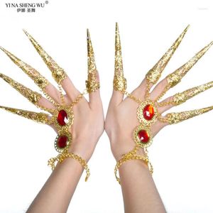 Vêtements de scène, accessoires de spectacle de danse, longs doigts dorés, mille mains, anneau Guanyin, Protection des ongles en métal, bijoux du ventre