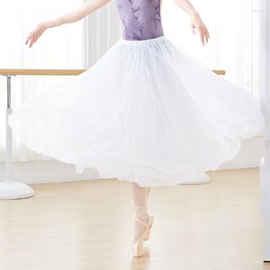 Vêtements de scène jupe de danse femmes quatre couches en mousseline de soie jupes de ballet adulte salle de bal pôle danse Costume blanc