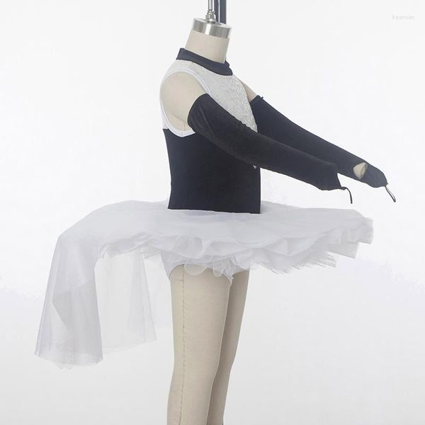 Escenario desgaste diseño blanco negro niño ballet tutú ropa de baile niñas bailarina traje de actuación niños panqueque leotardo vestido