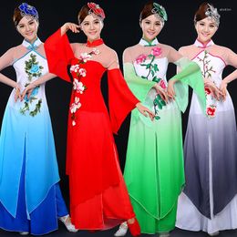 Etapa desgaste diseño mujer paraguas chino ventilador clásico trajes de baile folclórico 4 color hanfu yangko ropa
