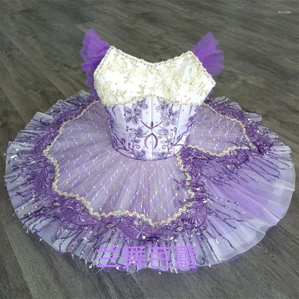 Diseños de ropa de escenario Alta calidad 12 capas Tamaño personalizado Niños Niñas Mujeres Adultos Rendimiento púrpura Trajes de tutú de ballet profesional