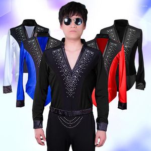 Stage Wear Chemise de danse latine masculine incrustée de diamants Tops professionnels modernes vêtements de danse vêtements de pratique pour la compétition événement fête vêtements