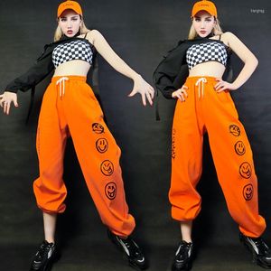 Stage Wear DJ kostuums Jazz Dance Hip-Hop Clothing Volwassenen Performance Kleding Vrouwelijke enkele mouwen losse broek Outfits SL4544