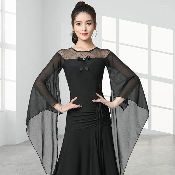 Stage Wear Doubl Moden Dance Top Flowing Women's Long-sleeved International Ballroom Waltz