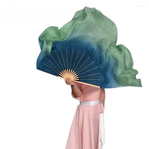 Stage Wear Double face Extra Long Voile de soie véritable Paires Bellydance Performance Show Props Flowy Chinese Folk Yangko Dance Bamboo Fan 85cm