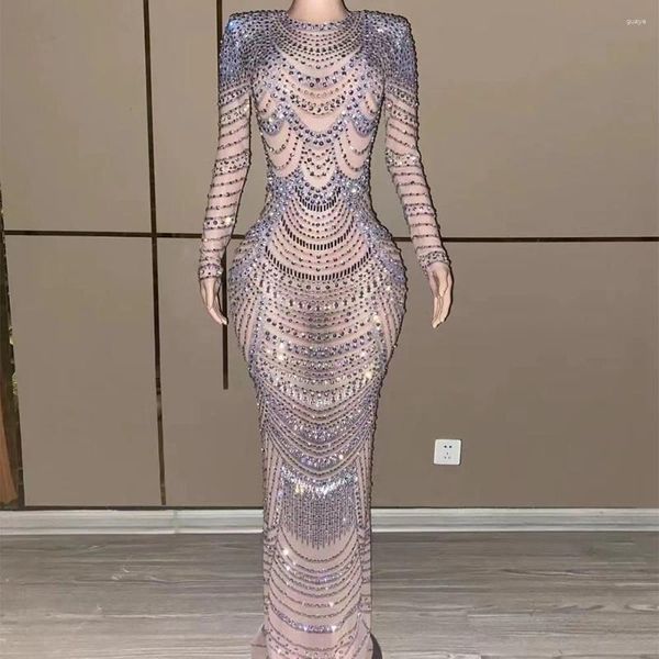 Stage Wear Products Vestidos elegantes para mujeres Party Crystal Dress Rinestone Prom Club Vestidos