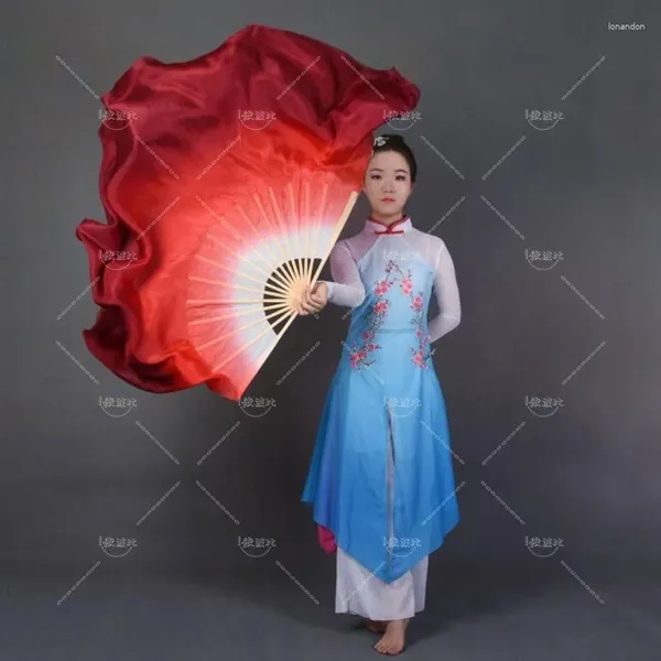 Escenario ropa dual color seda real bambú de baile folk folk fanático chino hecho a mano baile de baile arte arte de gradiente rojo blanco tamaño