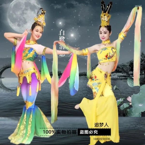 Etapa desgaste Dunhuang Flying Ropa Mangas Vestido Chang'e Moon Dance Traje Folk Song Party