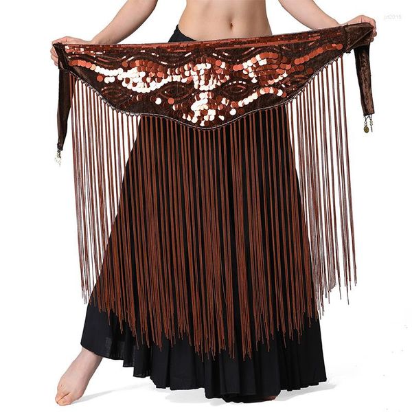 Stage Wear Dynamique Belly Dance Taille Chaîne Ornement Femmes Triangle Long Gland Oriental Paillettes Noir Hip Écharpe 4 Couleur