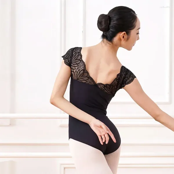 Etapa desgaste elegante práctica diaria ballet danza leotardo adulto negro encaje diseño gimnasia baile ropa mujeres alta calidad