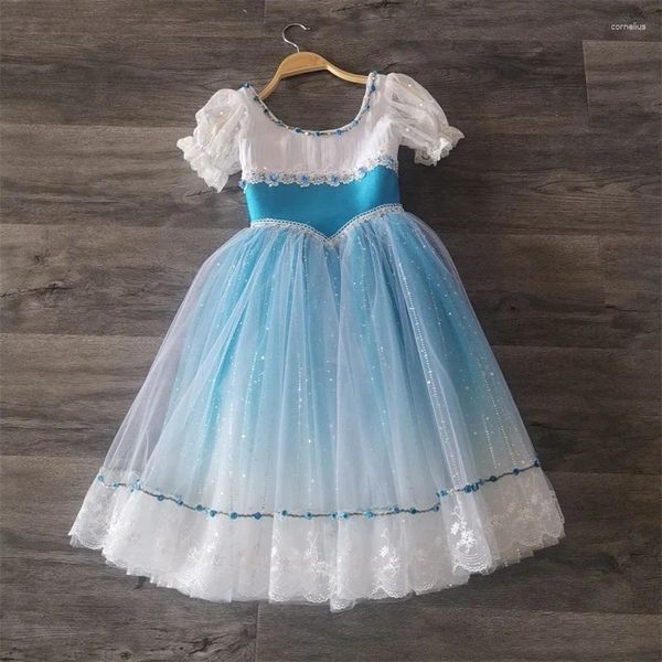 Etapa desgaste elegante alta calidad tamaño personalizado color niños niñas mujeres adulto rendimiento azul largo romántico ballet tutú vestido