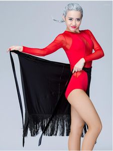 Desgaste de la etapa Elegante Pole Dance Tango Faldas Color sólido Mujer Ropa Práctica Borlas Cadera Bufanda Salón Traje del vientre Ropa latina