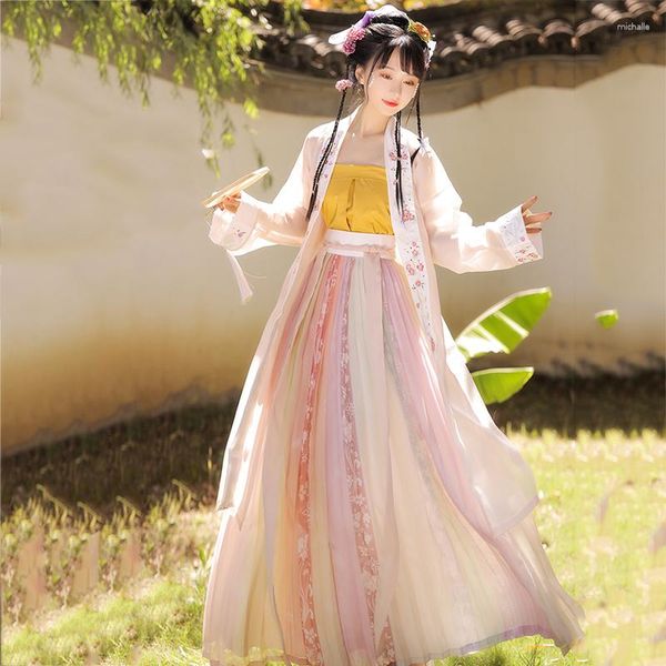 Stage Wear Broderie Costumes De Danse Hanfu Femmes Folk Mince Fée Robe Traditionnelle Chinoise Vêtements Rave Performance Vêtements Chion YB1069