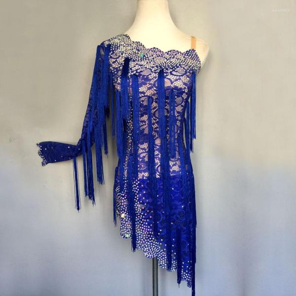 Stage Wear Est Student Girl Compétitive Robe de danse latine Femme Bleu Tassel Party Dance Femme Performance Vêtements pour enfants 1155