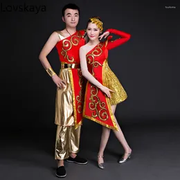 Stage Wear Ethnique Style Chinois Taille Tambour Vêtements de danse de l'eau Hommes et femmes Adultes Costumes Yangko modernes