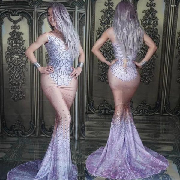 Escenario desgaste noche celebrar pasarela diamantes de imitación vestido largo para mujeres cantante modelo presentador traje fiesta de cumpleaños cristal