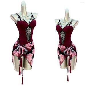 Stage Draag Fairy Flower Latin Dance Costume Women Rumba Performance Kleding Adult Sexy Dress Summer Salsa Dancewear DNV17558