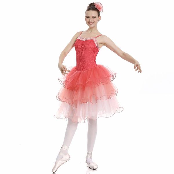 Ropa de escenario, vestido de baile con tutú de hadas, ropa de baile clásica para mujer, traje de bailarina del lago de los cisnes, traje de bailarina lírico rojo JL3277