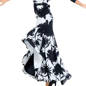 Stage Wear Fashion Black Printing Ruffled Rok Ballroom Dance Skirts Waltz Tango Dancing For Women Big Swing Customized DL5628