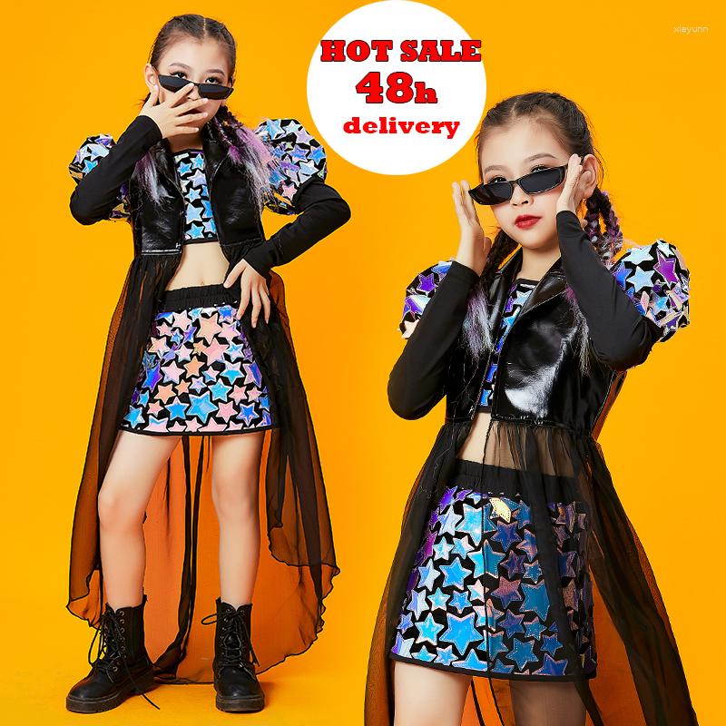 Stage Wear Fashion Hip Hop Clothing For Girls Mesh Tail Skirt Suit Street Dance Jazz Costumes Performance Outfits DQS8471