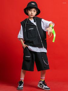 Vêtements de scène mode Hip Hop danse Costume pour enfants garçons Cool noir gilet rue Performance Costume filles Jazz Kpop tenue BL9836