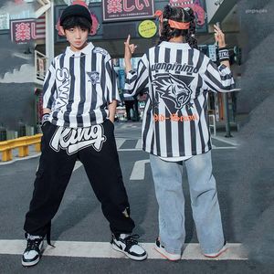 Vêtements de scène Mode Costumes de danse jazz pour enfants T-shirts à rayures verticales Pantalons amples Streetwear Garçons Hip Hop Rave Vêtements DQS12823
