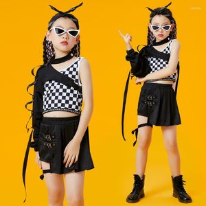 Stage Draag Fashion Jazz Dance Oefen kleding Kpop outfits met één mouwen voor meisjes Childen Cheerleading Hip Hop Clothing DQS12493