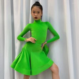 Per performance de mode de mode Fashion Dancing Dancing Green Latin Dance Competition Robe Chlidren's National Standard Ballroom 9954