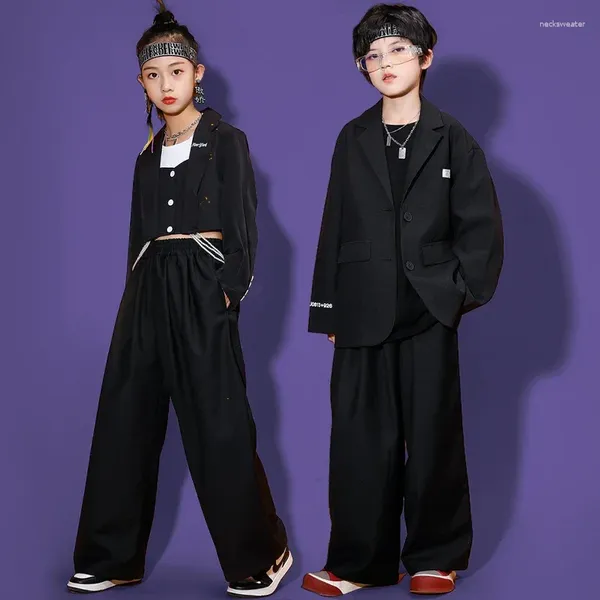 Stage Wear Mode Enfants Costume Noir Manteau Pantalon Filles Catwalk Concert Tenues Hip Hop Danse Vêtements Garçons Drums Show Costume BL8941