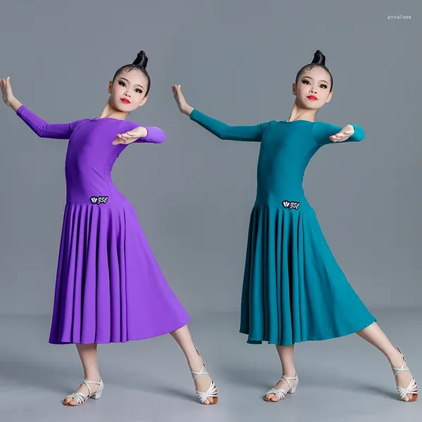 Escenario desgaste moda nacional estándar vals salón baile vestido niñas manga larga competencia latina traje moderno SL8366