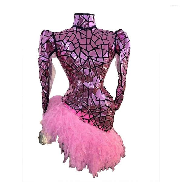 Stage Wear Mode Rose Paillettes Asymétrique Cocktail Robe Moulante Robe De Danse Latine Sexy Dos Nu Club Robes De Bal Femmes