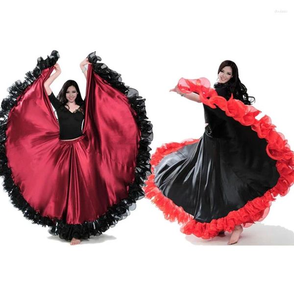 Stage Wear Mode Plus Taille Style Gypsy Femme Espagnol Flamenco Jupe Performance Costumes de danse du ventre Robe en dentelle à volants Équipe