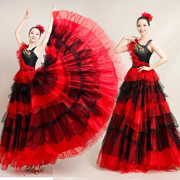 Stage Wear Mode Plus Taille Espagnol Flamenco Robe Femme Danse du ventre Magnifique Performance Team Gypsy Costume SL6093