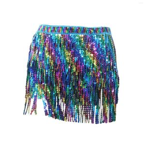 Stage Wear Fashion Jupe à paillettes Costume de danse Costume polyvalent Rave Outfit Femmes Ventre Hanche Écharpe pour la pratique de la danse Performance Cha