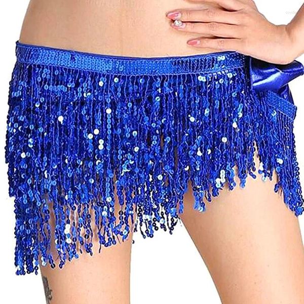 Stage Wear Mode Paillettes Danse du ventre Hip Écharpe Femmes Vêtements Ceintures Bandes Rectangle Franges Accessoires Brillant Gland Jupe