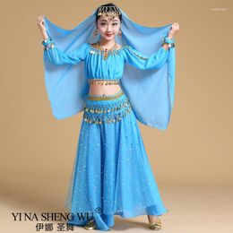 Stage Wear Mode Stijl Kind Buikdans Kostuum Set Sari Bollywood Kinderen Outfit Prestaties Kleding Sets