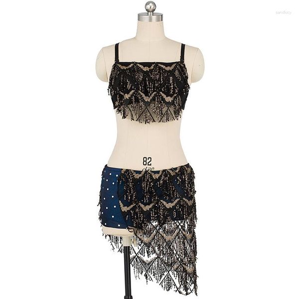 Stage Wear Mode Femmes Inde Belly Dance Costume Dames Performance Vêtements 2 pièces Soutien-gorge Jupe Ensembles Noir