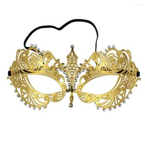 Scène Porter Mode Femmes Mascarade Masques Avec Strass Pour Dames Parties Costume Balle Mardi Gras Métal Or