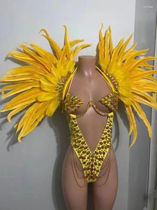 Etapa desgaste pluma mono tanga bar club nocturno rendimiento ropa sexy bikini hawaiano espectáculo nocturno traje de baile