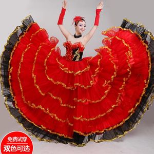 Stage Wear Femme Adulte Rouge Nation Robe Longue Ouverture Danse Jupe Complète Espagnol Flamenco Performance Chorus Costume Costume H616Stage