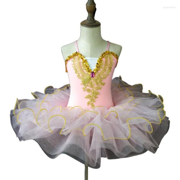 Desgaste de la etapa Ropa de actuación festiva Vestido de práctica de cisne pequeño Sling Tutu Falda Disfraces de ballet profesional Chica