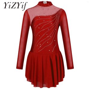 Robe de patinage artistique pour enfants filles, strass, dos creux, Ballet, gymnastique, danse, justaucorps, Costumes de spectacle