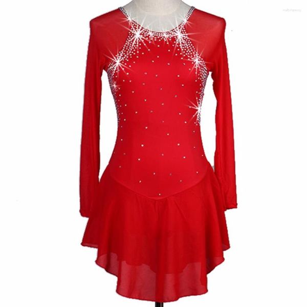 Tenue de scène Patinage artistique Robe Femme Fille Glace Bleu marine Rouge Strass Haute élasticité Utilisation