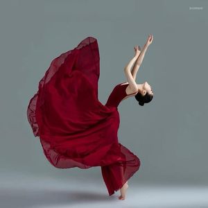 Desgaste de la etapa Vestidos de baile flamenco Chifón Fino Elegante Suelto Color sólido Faldas de gran tamaño Ropa de rendimiento Vestido de práctica suave