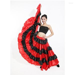 Escenario desgaste faldas flamencas vestido español para mujeres 180-720 grados gitano swing falda elegante coro rendimiento españa danza taurina